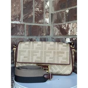 Fendi Baguette Zucca Embroidered Canvas Medium Brown 48594